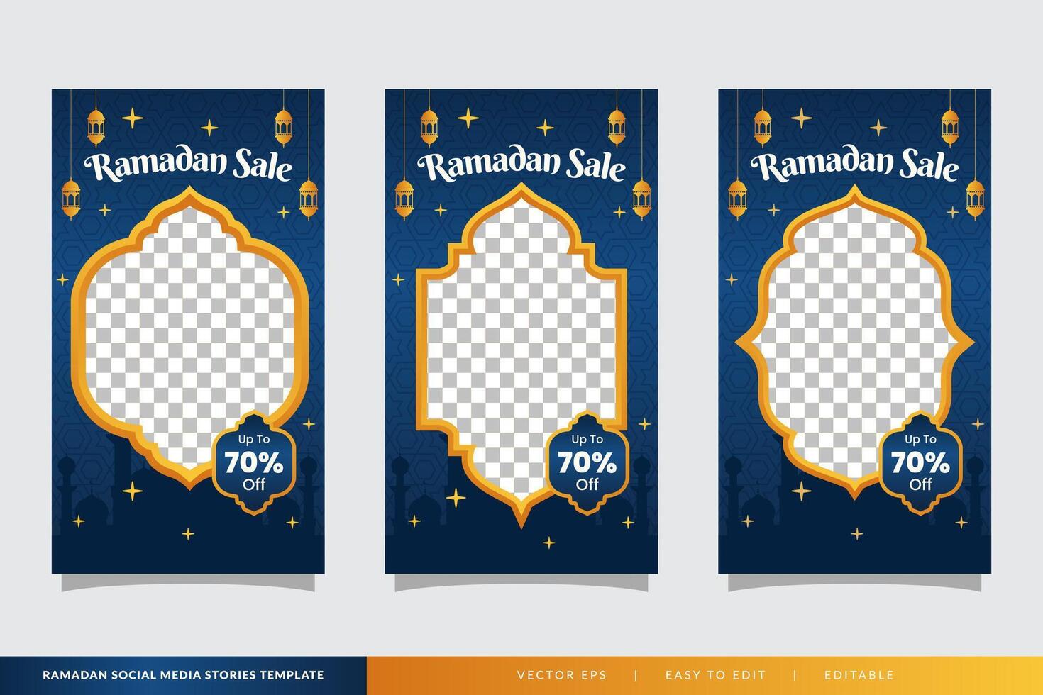 Ramadan Sozial Medien Geschichten Vorlage mit leer Bereiche zum Bilder oder Text im Rahmen vektor