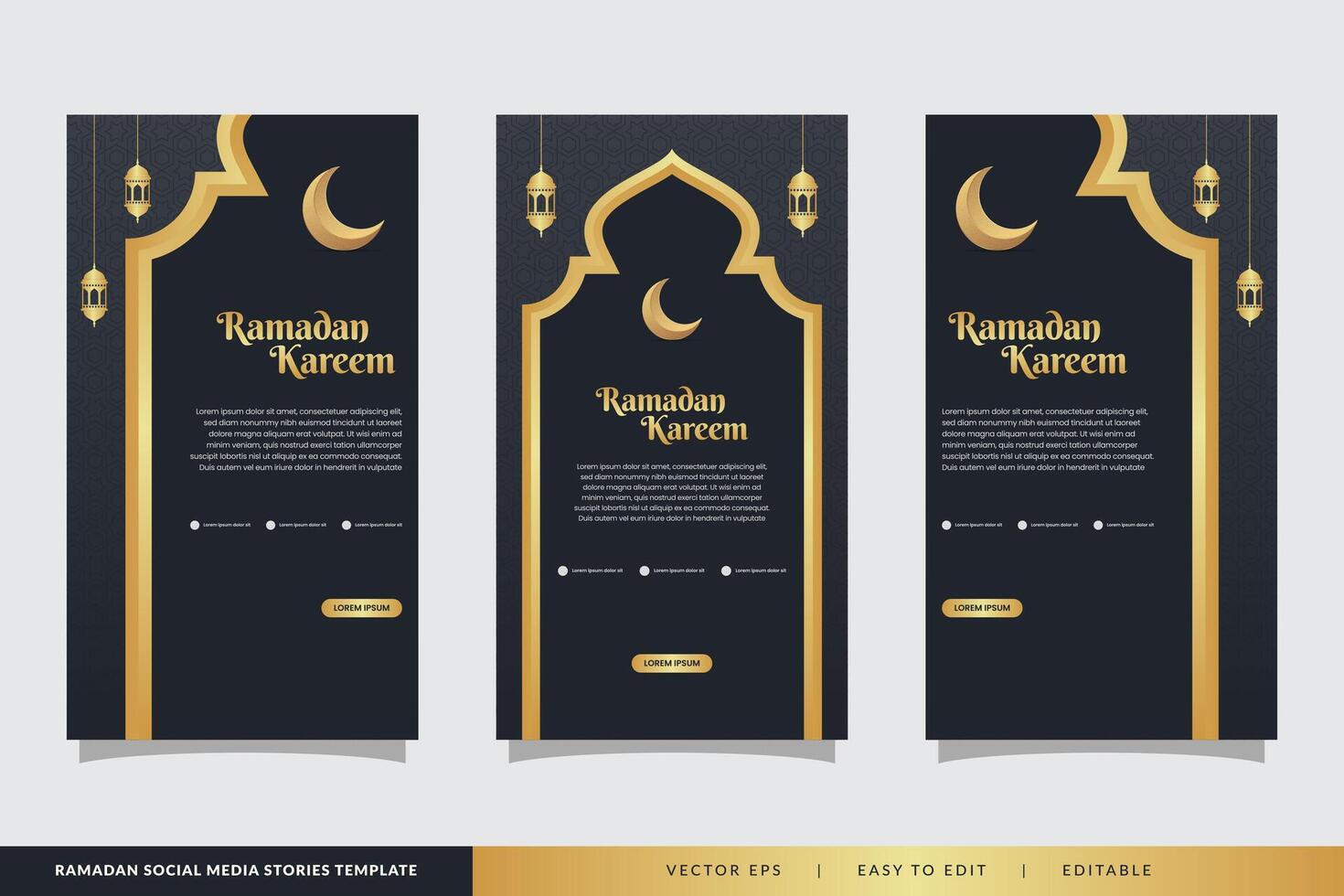 uppsättning av social media berättelser ramadan mall. porträtt islamic mörk bakgrund design vektor