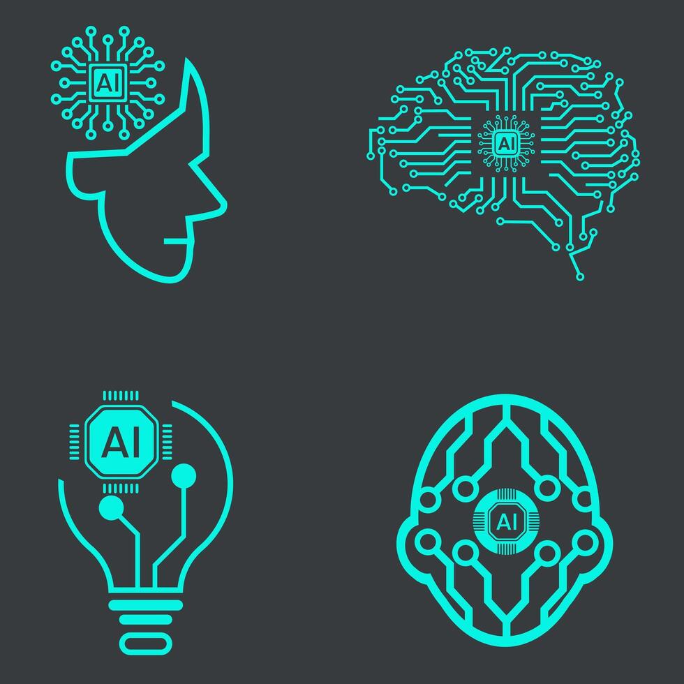 Technologie Kopf und Idee Symbole, eine solche wie Roboter, Digital, vr, ai, Cyber und Vektor Linie Symbole Vektor Clip Kunst Design Vektor Illustration