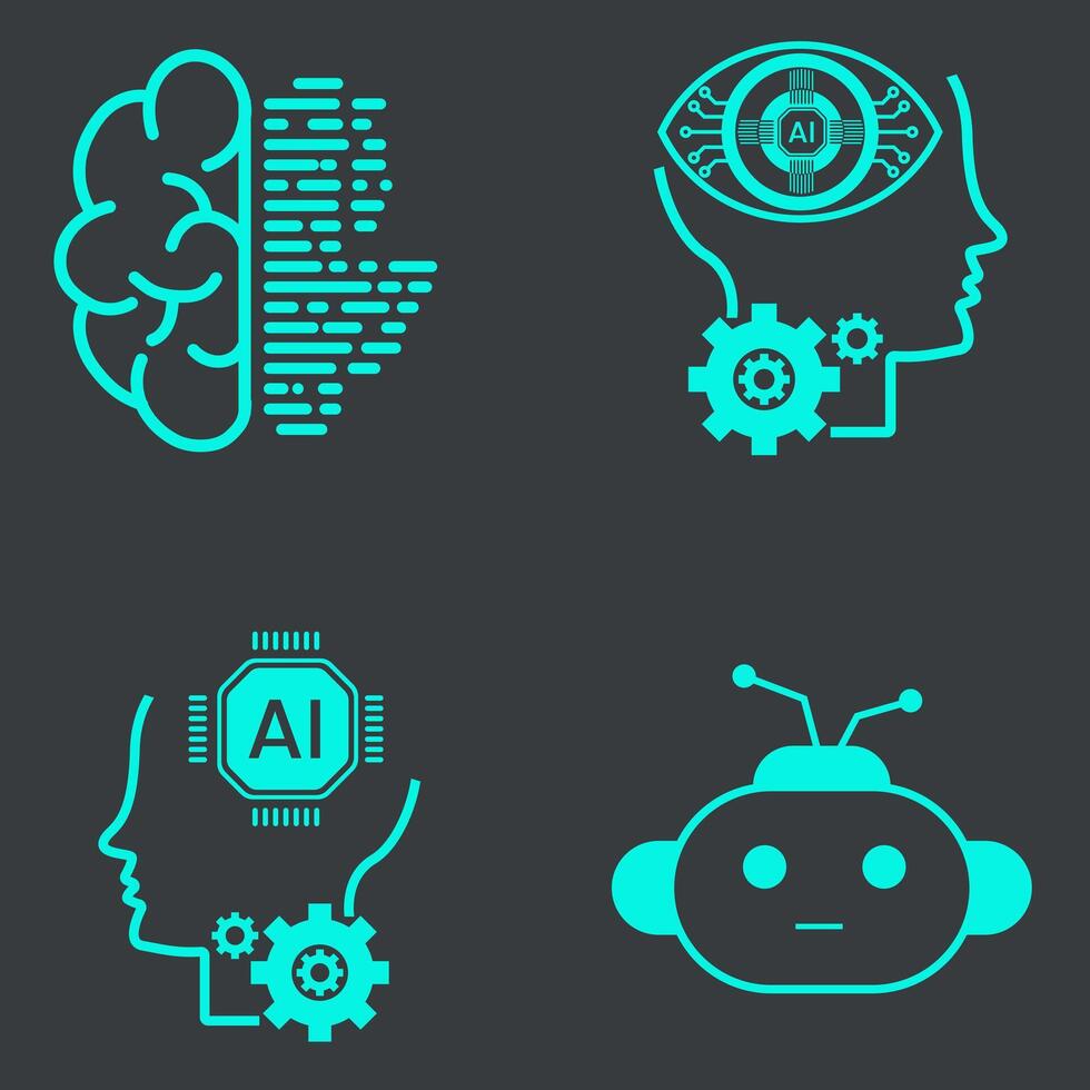 samling huvud och hjärna av teknologi ikoner, sådan som robot, digital, vr, ai, cyber och vektor linje ikoner vektor klämma konst design vektor illustration