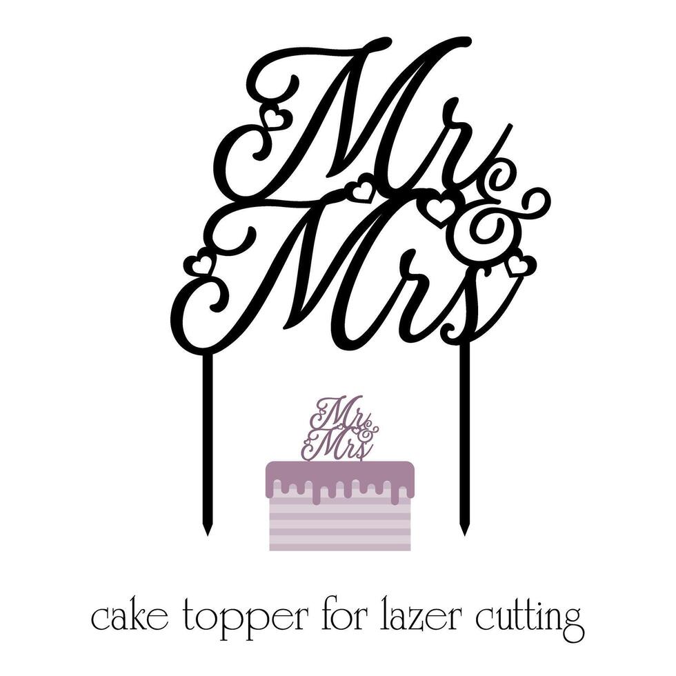 Herr und Frau Hochzeit Kuchen Topper Design Kalligraphie handgeschrieben Feier Laser- Schneiden vektor