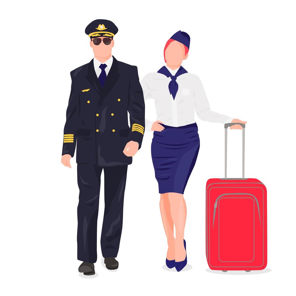 Pilot und Stewardess in Uniform auf weißem Hintergrund - Vektor