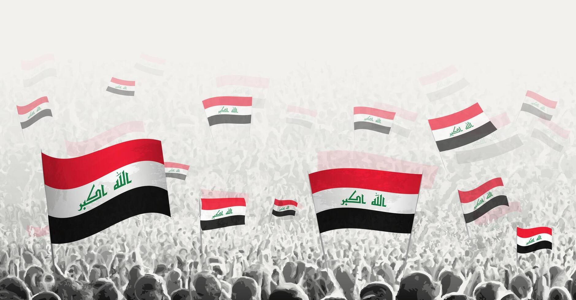abstrakt folkmassan med flagga av irak. människors protest, rotation, strejk och demonstration med flagga av irak. vektor