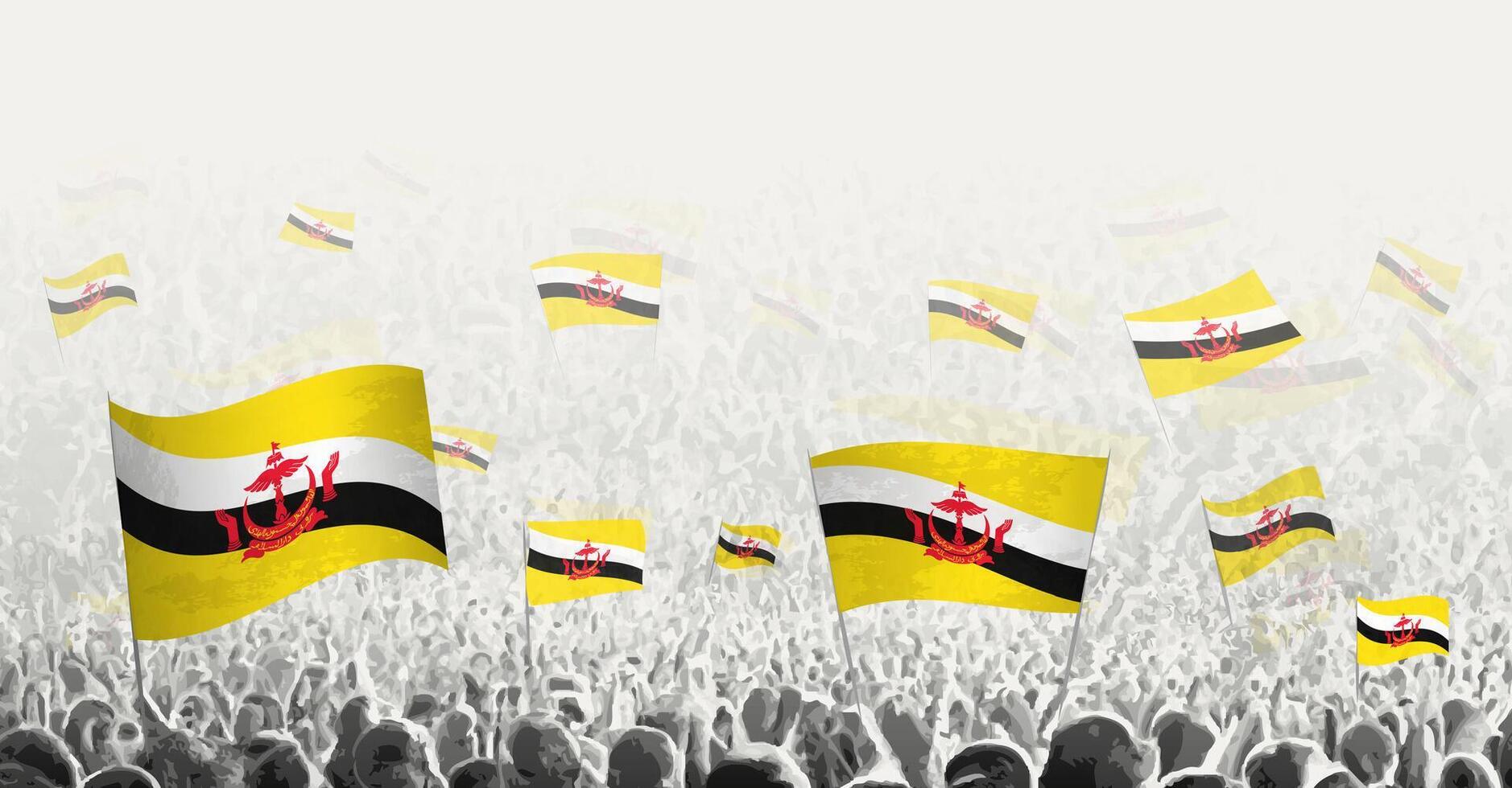 abstrakt folkmassan med flagga av brunei. människors protest, rotation, strejk och demonstration med flagga av brunei. vektor