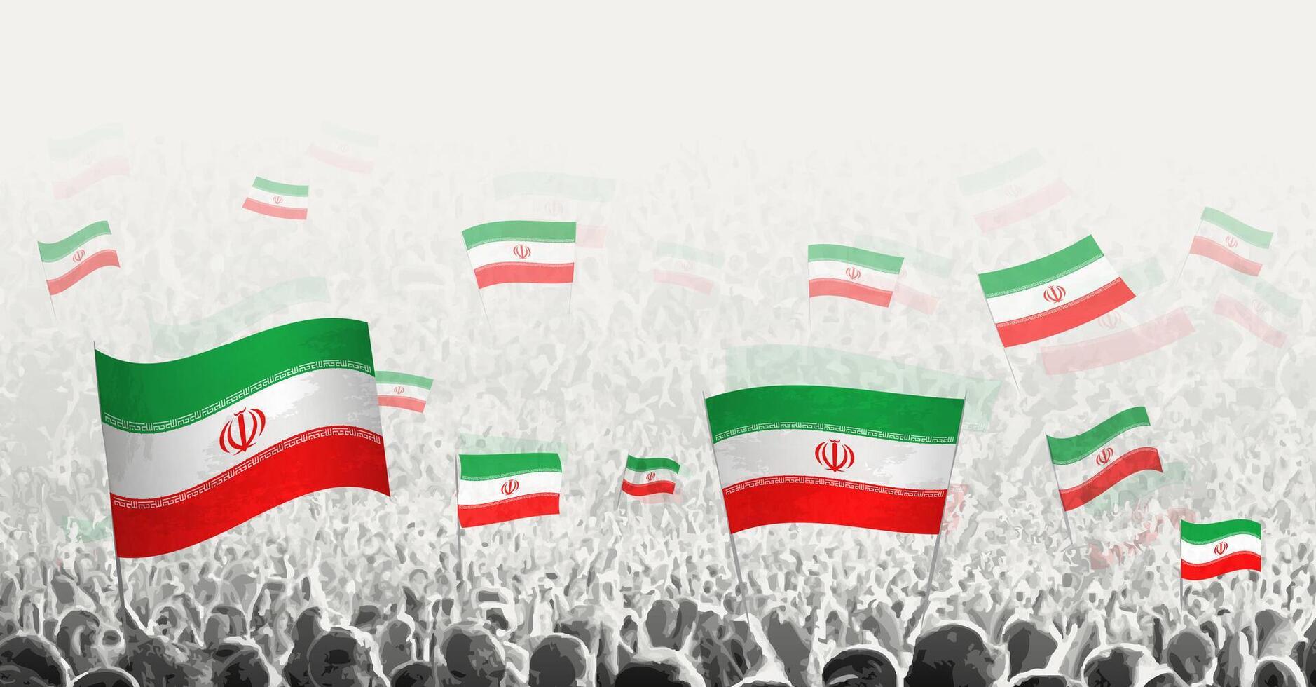 abstrakt Menge mit Flagge von Iran. Völker Protest, Revolution, Streik und Demonstration mit Flagge von Iran. vektor