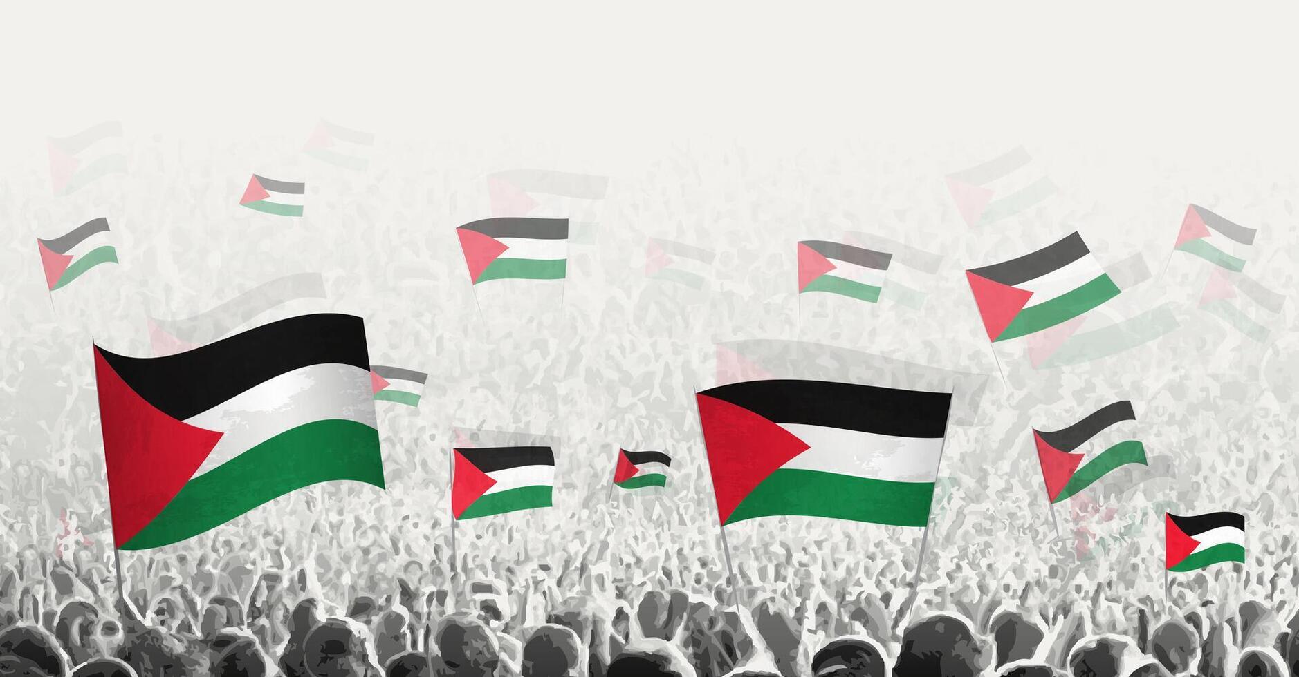 abstrakt Menge mit Flagge von Palästina. Völker Protest, Revolution, Streik und Demonstration mit Flagge von Palästina. vektor