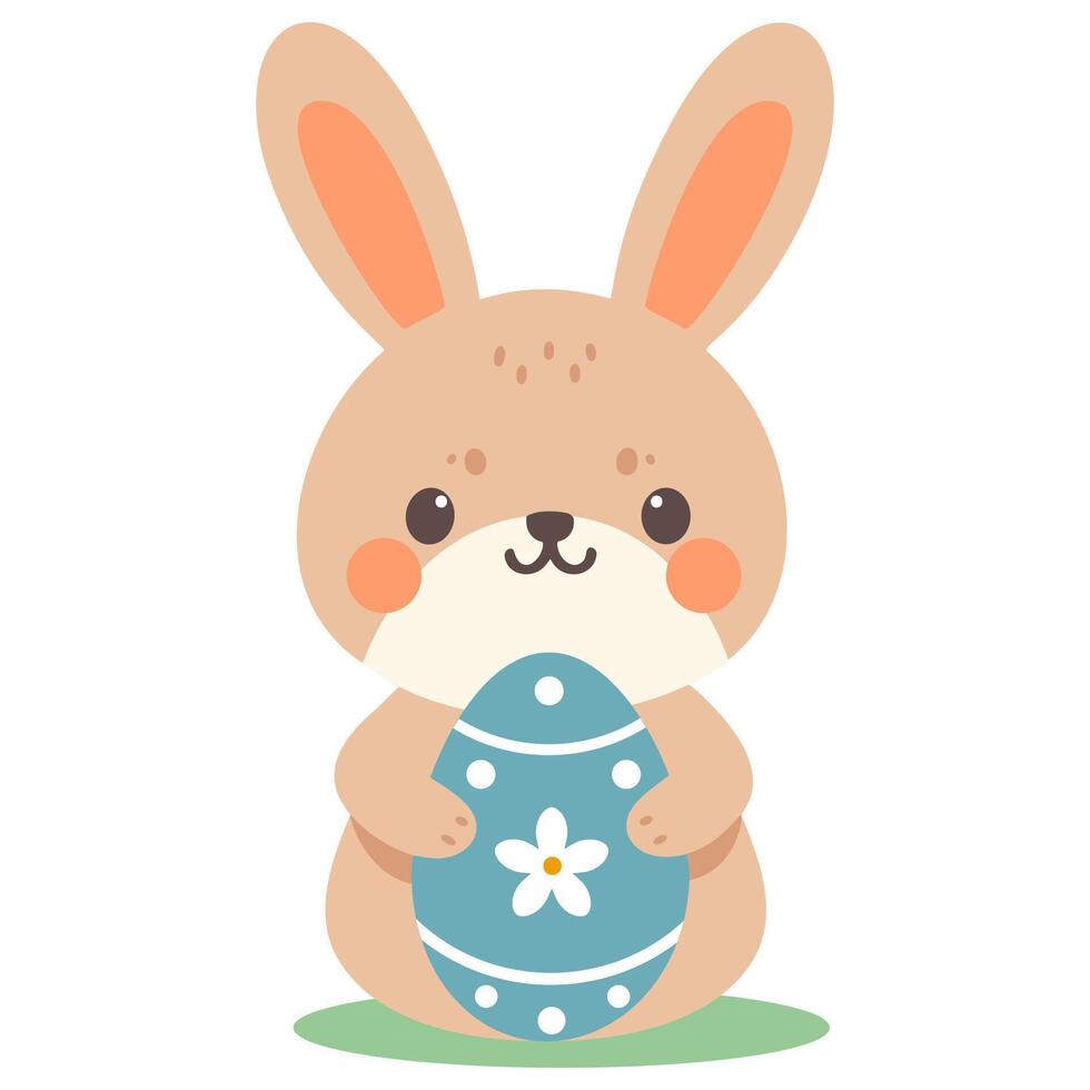 söt kanin med påsk ägg. Lycklig påsk kanin, vektor illustration.