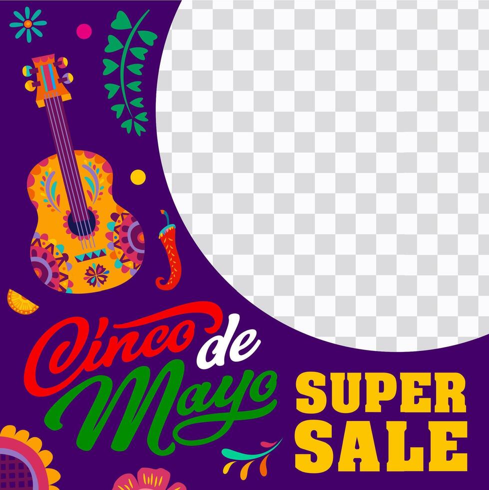 cinco de Mayo Verkauf Angebot Banner, Gitarre und Blume vektor