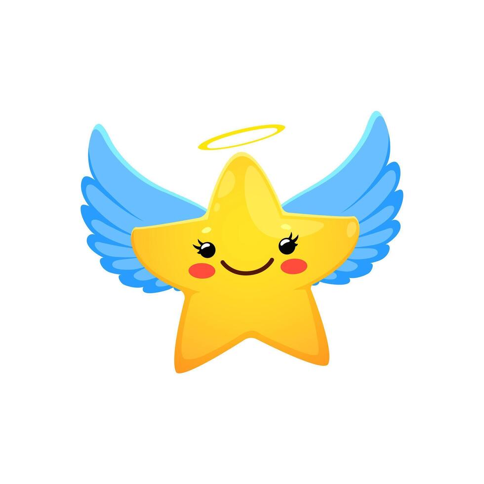 kawaii Star Charakter mit Engel Flügel und Heiligenschein vektor