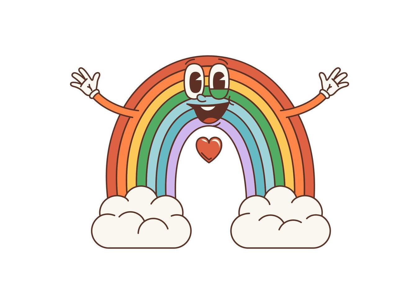 Karikatur Regenbogen groovig Charakter mit ein breit Lächeln vektor