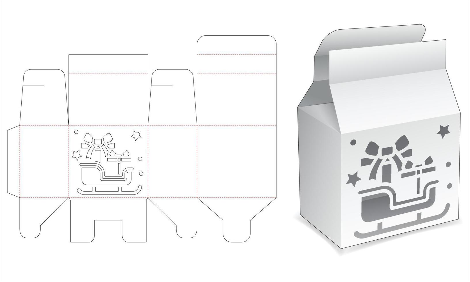 Verpackung mit Schlitten und Geschenken Fensterstanzschablone vektor