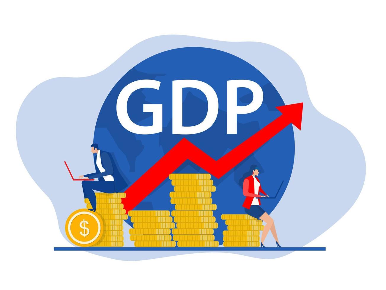 BIP oder Bruttoinlandsproduktrate mit Wachstumspfeildiagramm und Globusgeschäftskonzept-Vektorillustration vektor