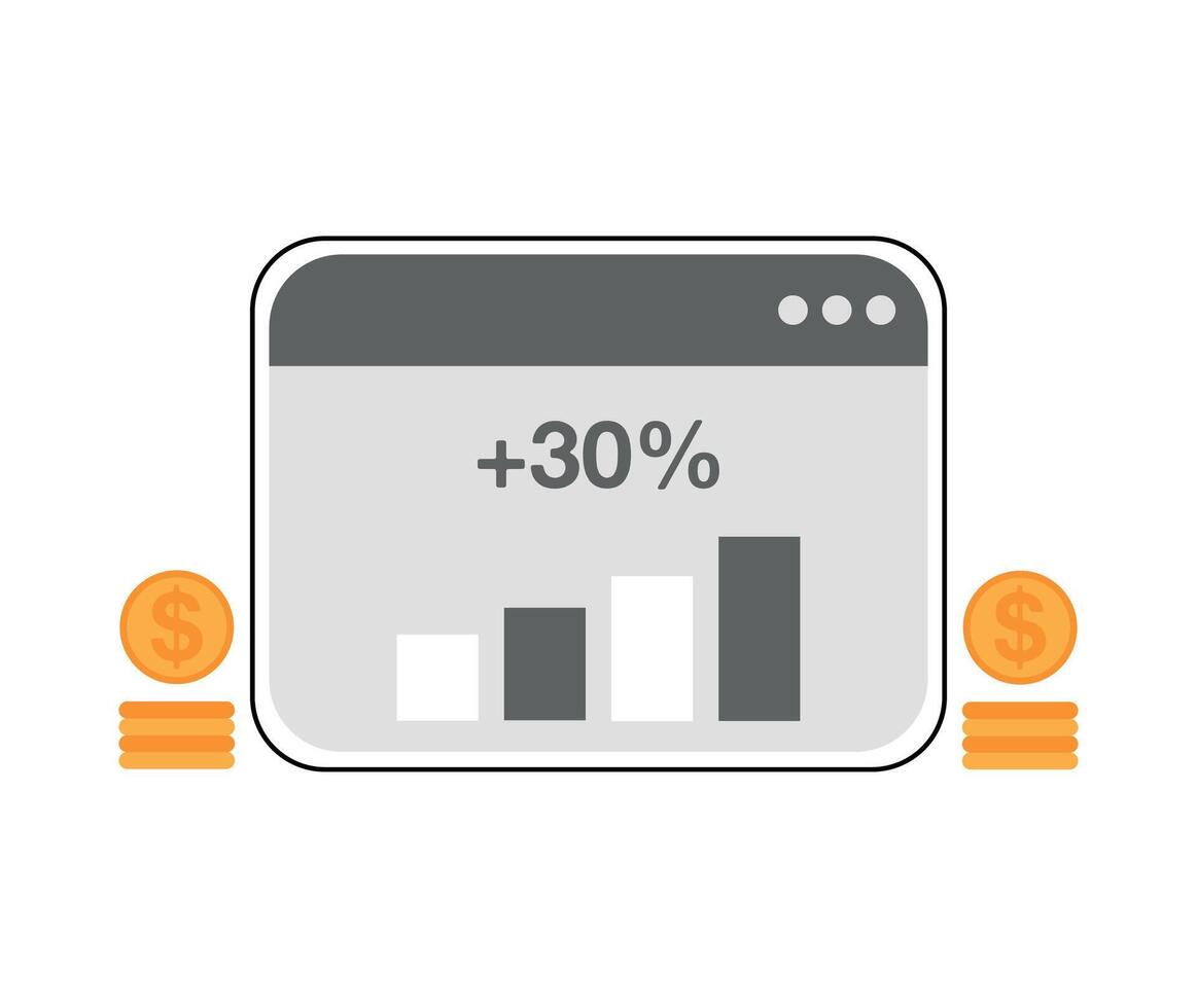 30 Prozent profitieren verdient. Hauptstadt profitieren online, virtuell Bildschirm mit finanziell Gewinne. profitabel Bar Diagramm, Hauptstadt dazugewinnen vektor