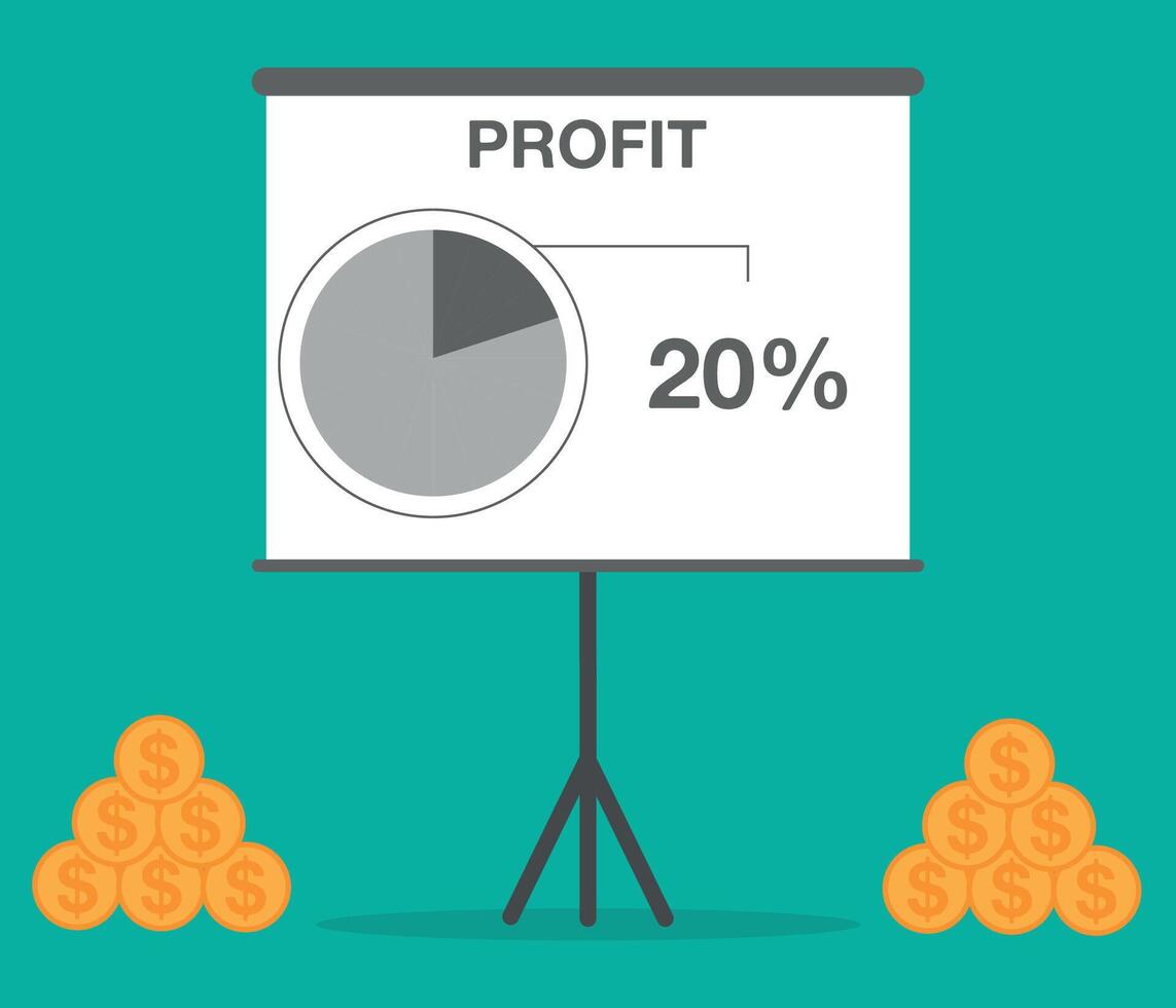 20 procent finansiell vinst pizza Diagram. finansiell tillväxt glida, teknologisk presentation, tjäna pengar och ökande investeringar vektor