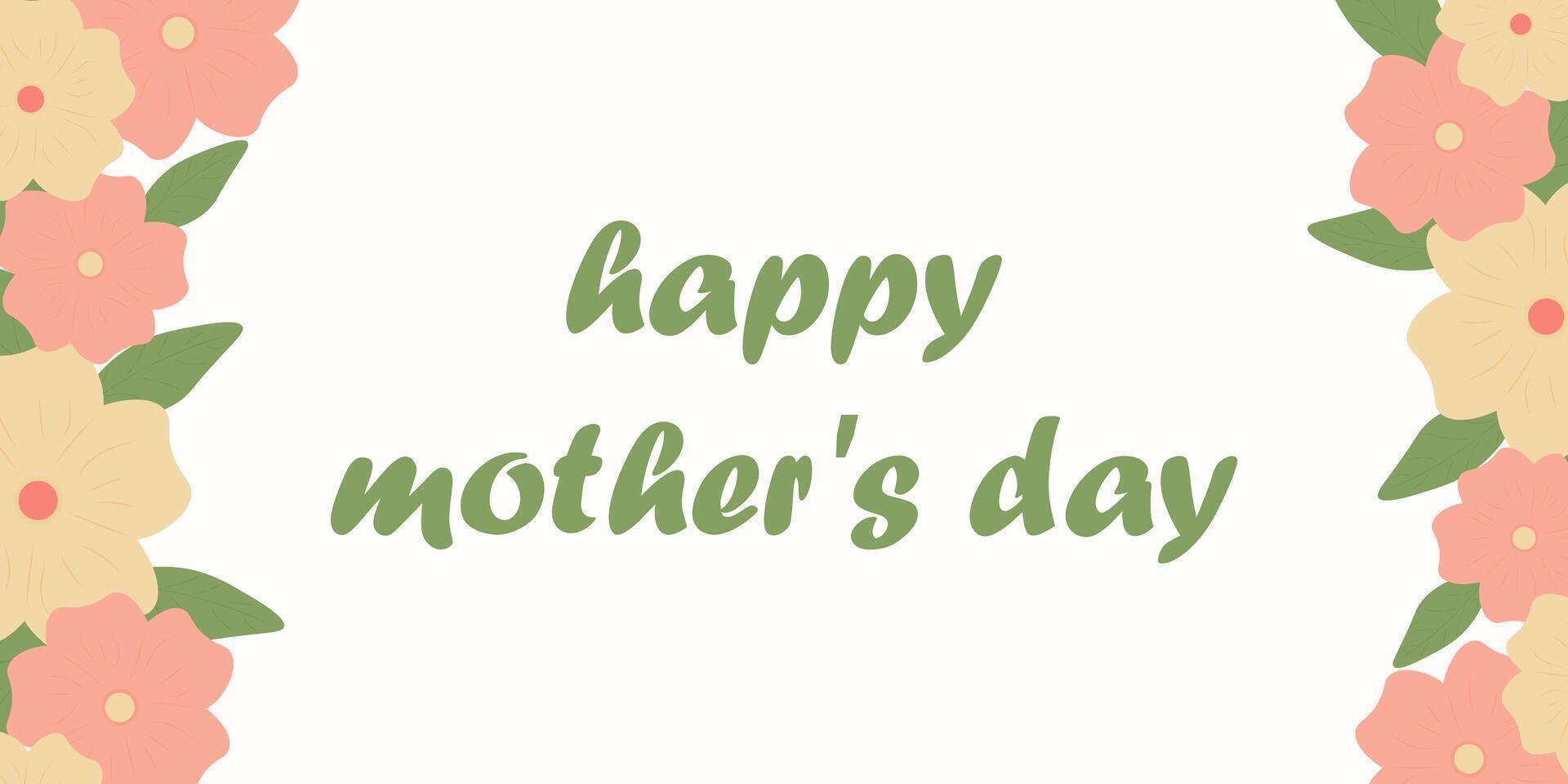 glücklich Mutter Tag Karte. ein Postkarte mit Blumen, Blätter und Beschriftung. Gruß Karte Vorlage. Vektor Illustration