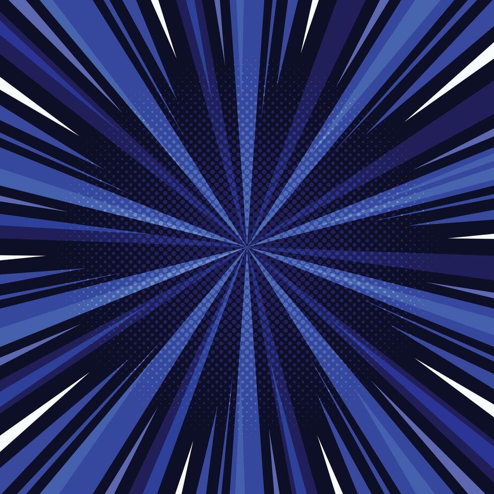 Blau radial Streifen Hintergrund. Blau Geschwindigkeit Linie Comic Hintergrund vektor