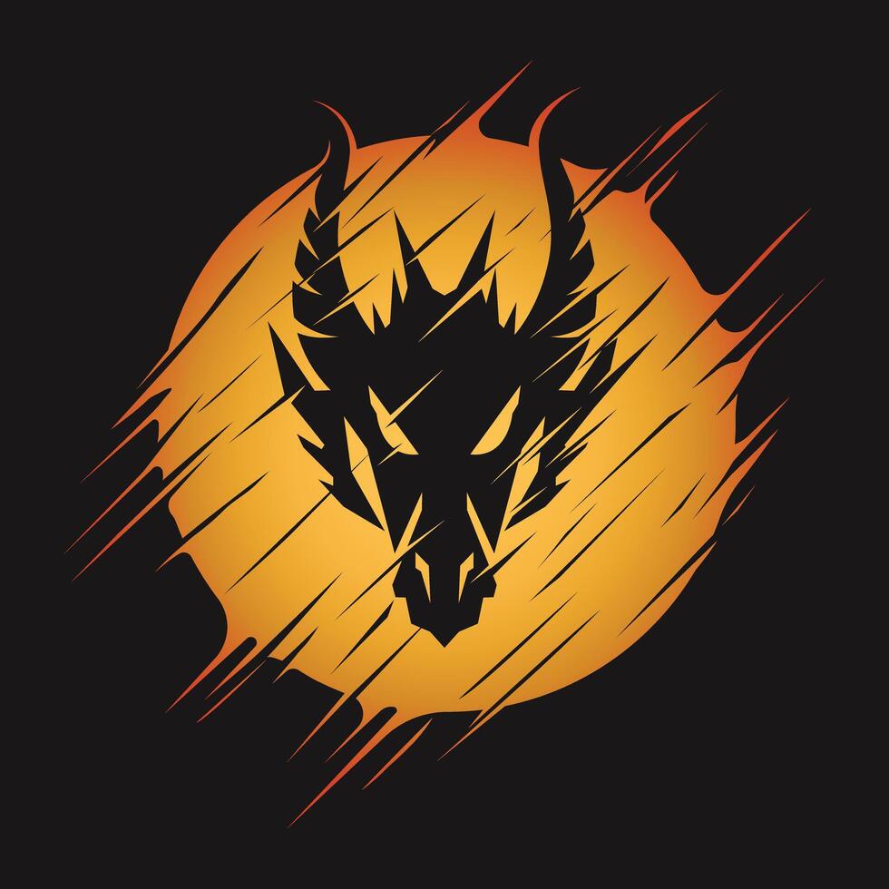 Drachen Kopf Silhouette Logo mit abstrakt Mond Hintergrund vektor