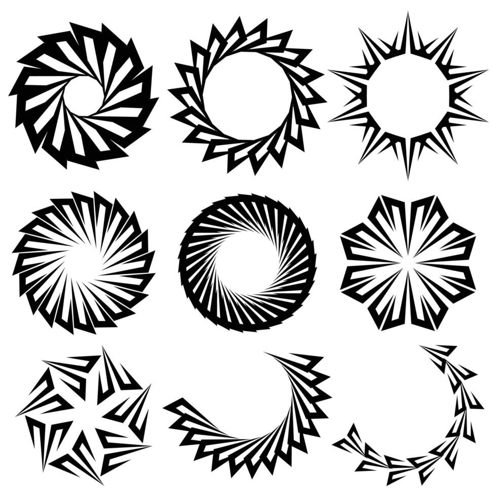 samling av cirkel abstrakt symboler. radiell stam- tatuering. spiral form abstrakt tatuering vektor