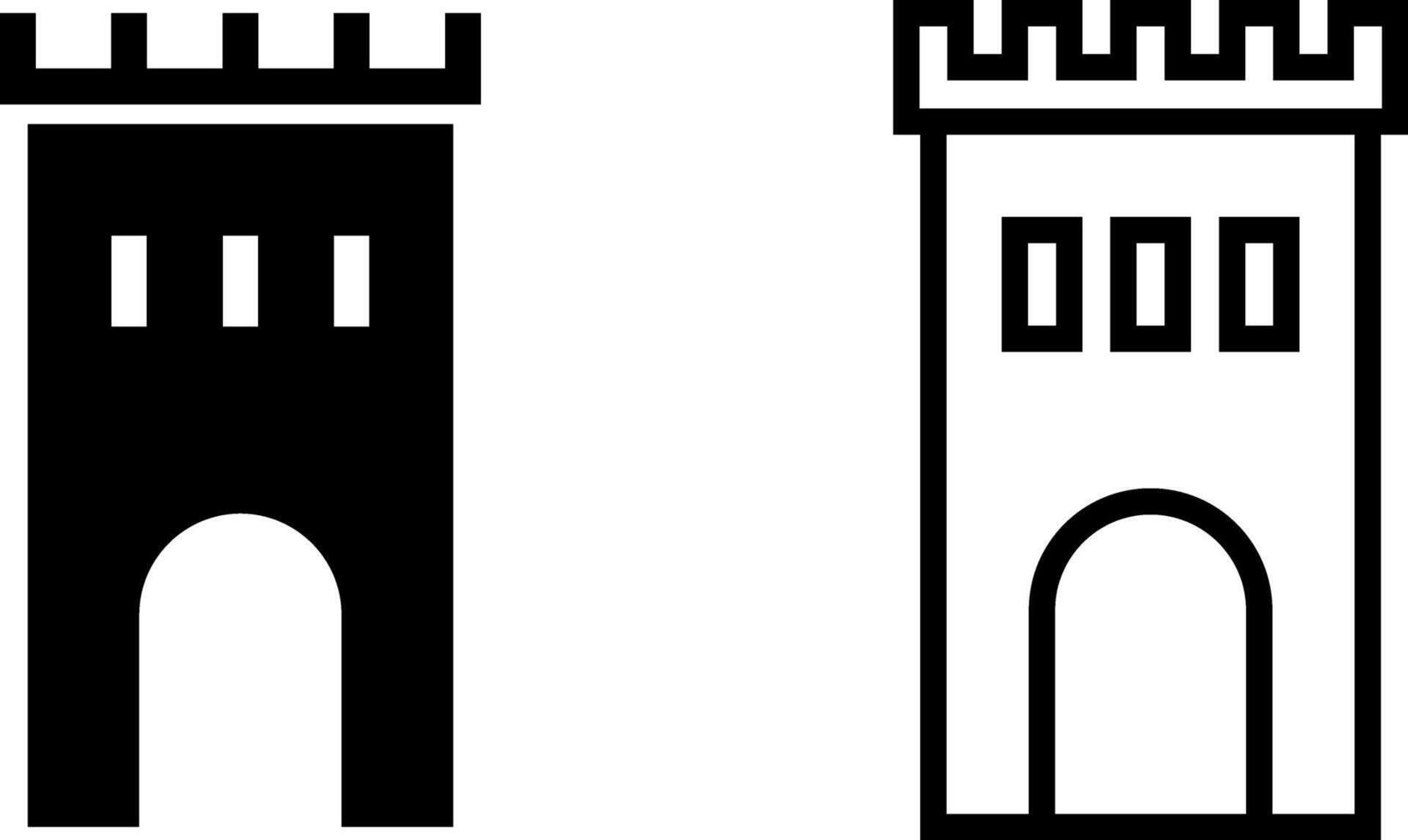 Schloss Turm Symbol, Zeichen, oder Symbol im Glyphe und Linie Stil isoliert auf transparent Hintergrund. Vektor Illustration