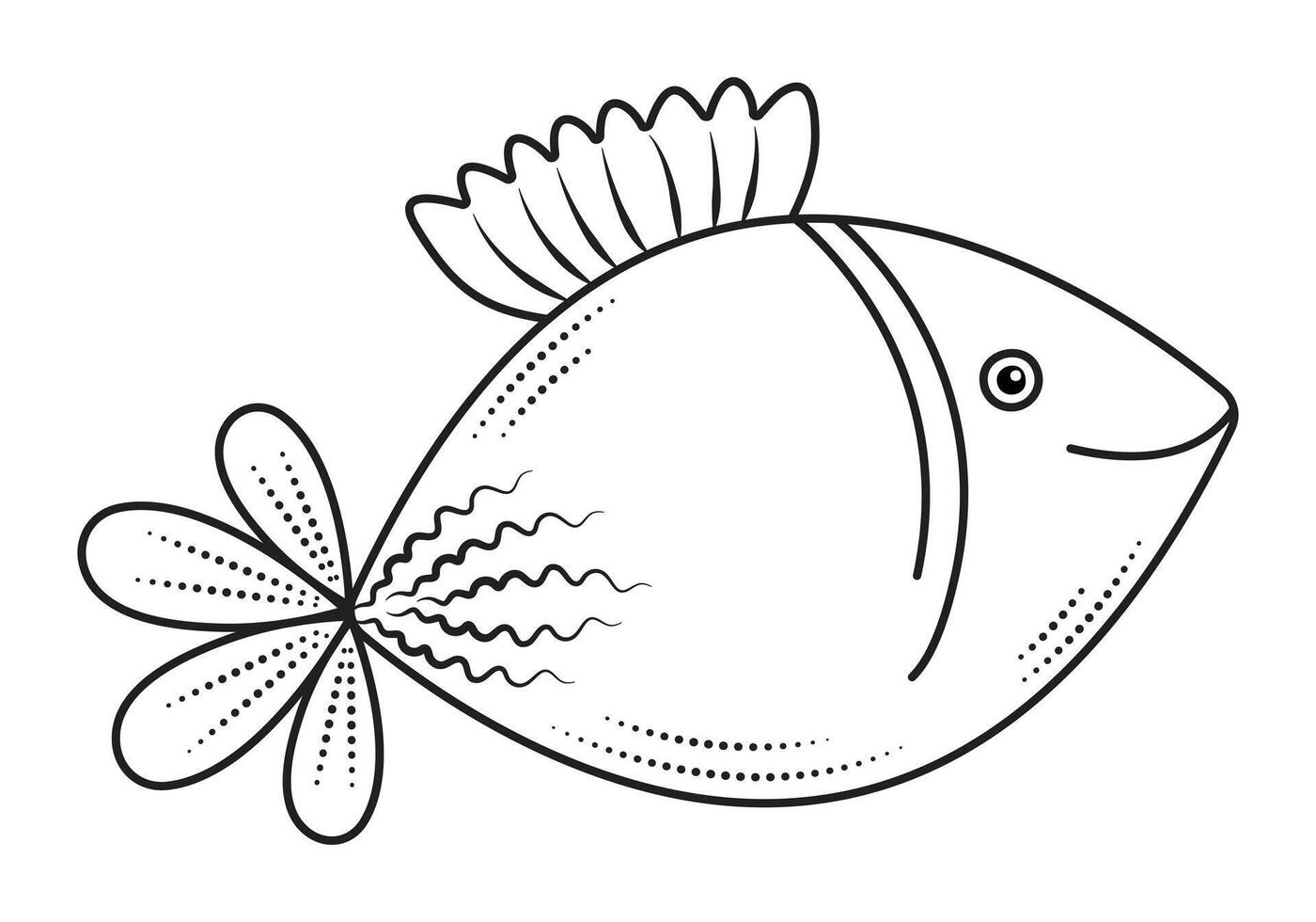 süß Engel Fisch, schwarz Linie minimal Illustration, einfarbig nautisch adrett Gekritzel vektor
