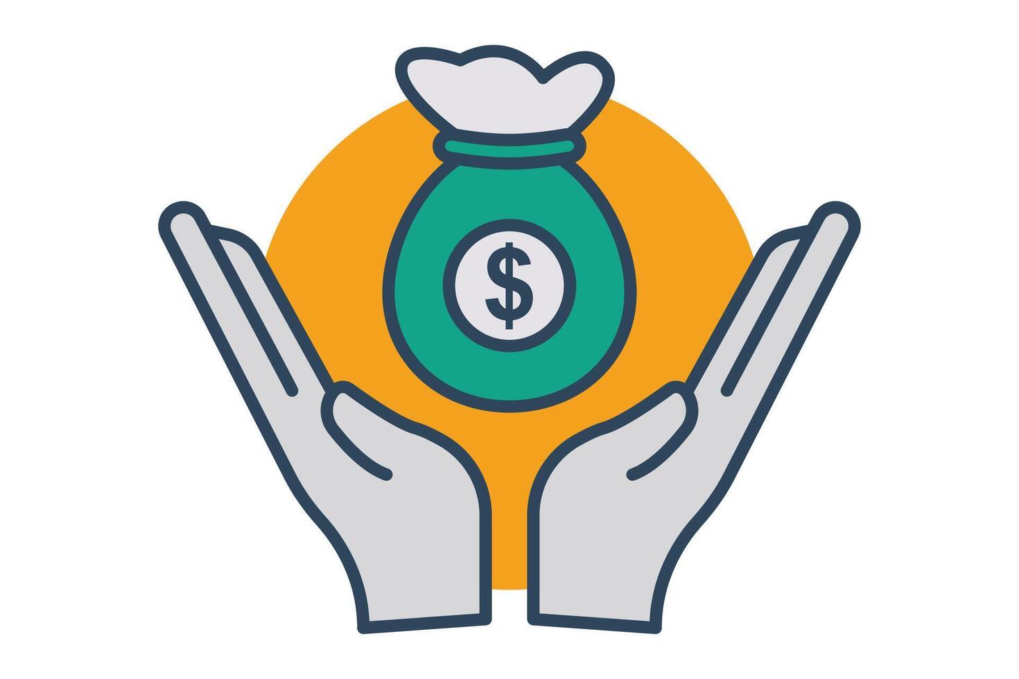 bonus ikon. hand med pengar väska. bra för illustrerar monetär bonusar, förmåner, och anställd motivering i företag sammanhang. platt linje ikon stil. element illustration vektor