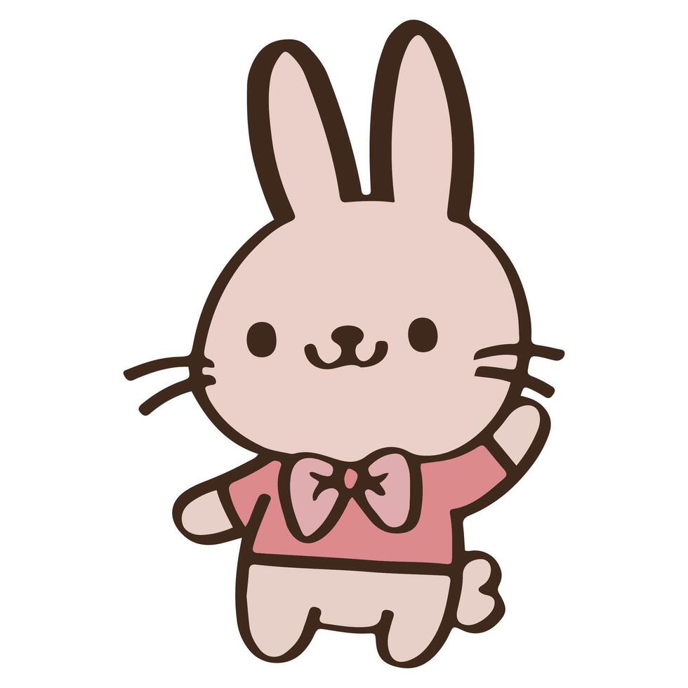 söt tecknad serie kanin bär en rosa skjorta stå. vektor