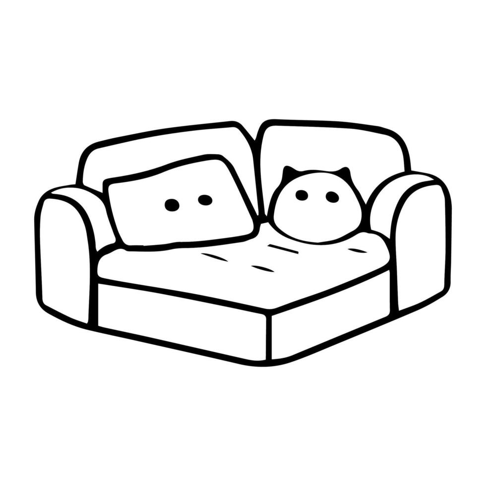 Karikatur Zeichnung charmant Illustration von ein Rosa Couch mit zwei flauschige Kissen es ist spielerisch und gemütlich. Gliederung Vektor