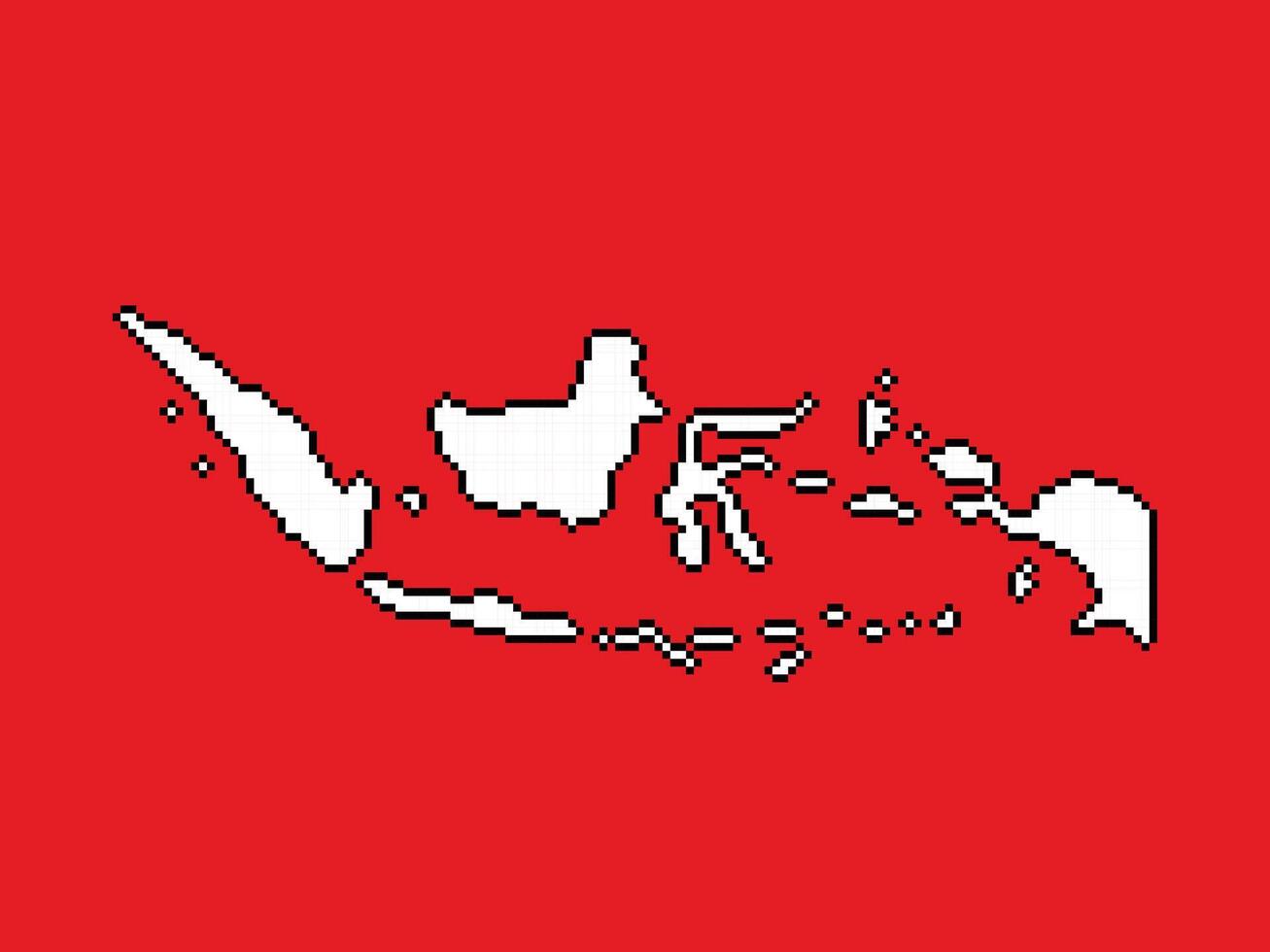 indonesien ö Land röd och vit färgad Karta. pixel bit retro spel styled vektor illustration teckning isolerat på horisontell förhållande bakgrund.