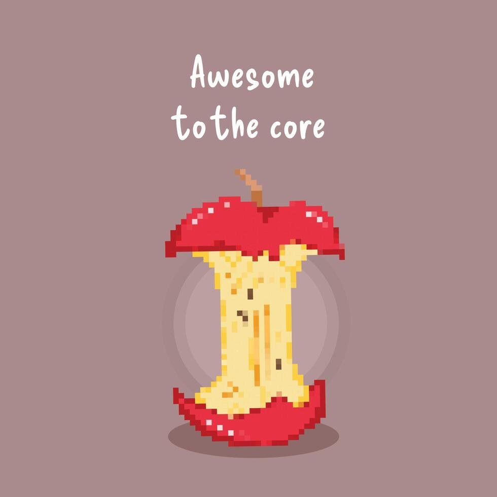 genial zu das Kern. Apfel Ader Obst Zitate auf braun Hintergrund. Pixel bisschen retro Spiel gestylt Vektor Illustration Zeichnung zum Mauer Kunst oder Poster Objekt Dekoration.