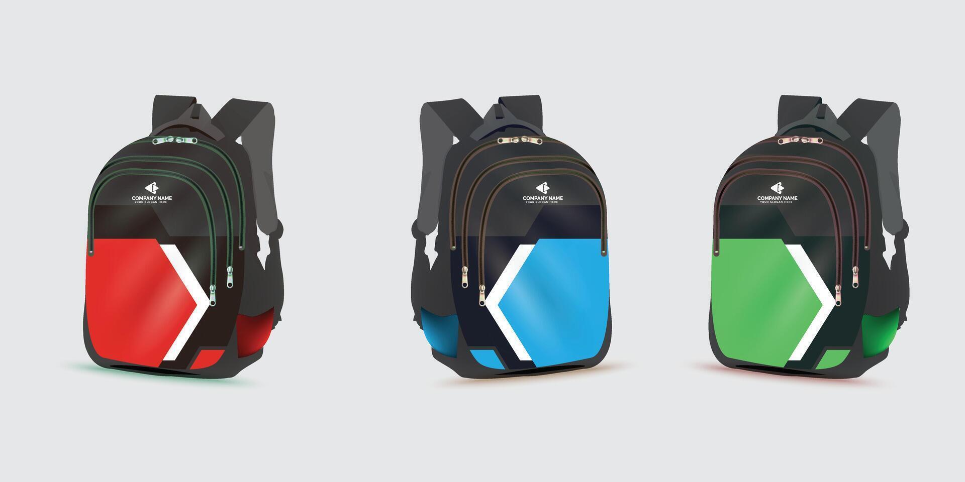 Rucksack mit das Logo von das zurück zu Schule auf Es. Kinder Schule Tasche Vorlage, Vektor Illustration