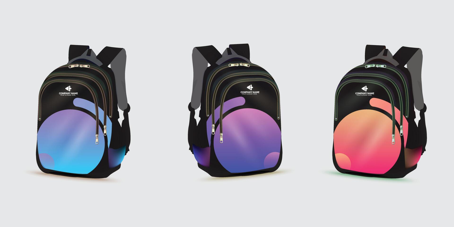 Rucksack mit das Logo von das zurück zu Schule auf Es. Kinder Schule Tasche Vorlage, Vektor Illustration