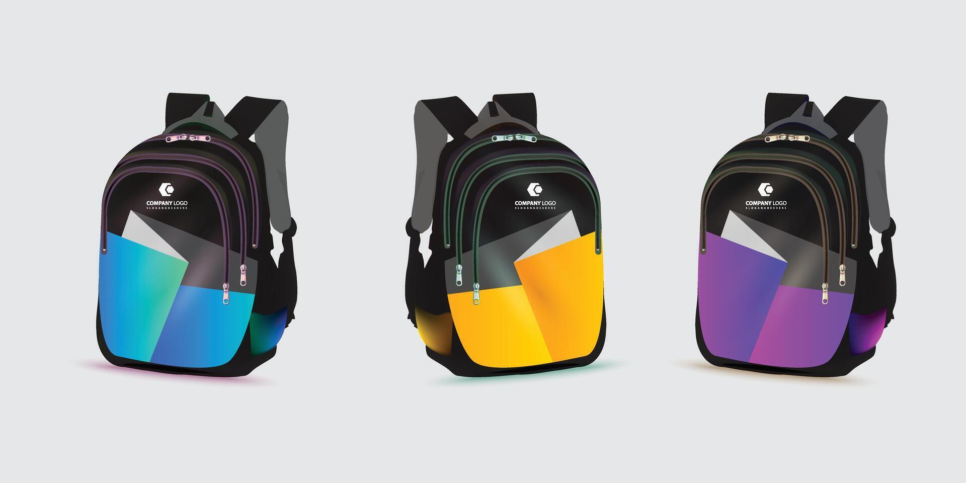 Rucksack mit das Logo von das zurück zu Schule auf Es. Kinder Schule Tasche Vorlage, Vektor Illustration