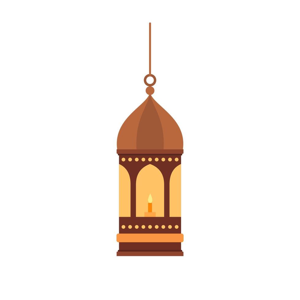 traditionell östlichen Laterne eben Design Vektor Illustration. Arabisch Muslim bunt hängend Lampen, Halbmonde und Sterne.