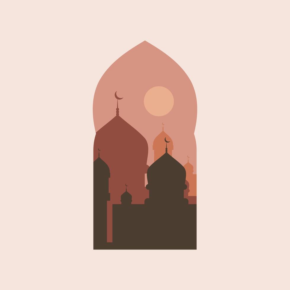 moské vektor illustration,. ramadan kareem eid mubarak abstrakt vektor design. modern illustration med fönster, båge, moské kupol, halvmåne måne. islamic bakgrunder för hälsning kort, posters