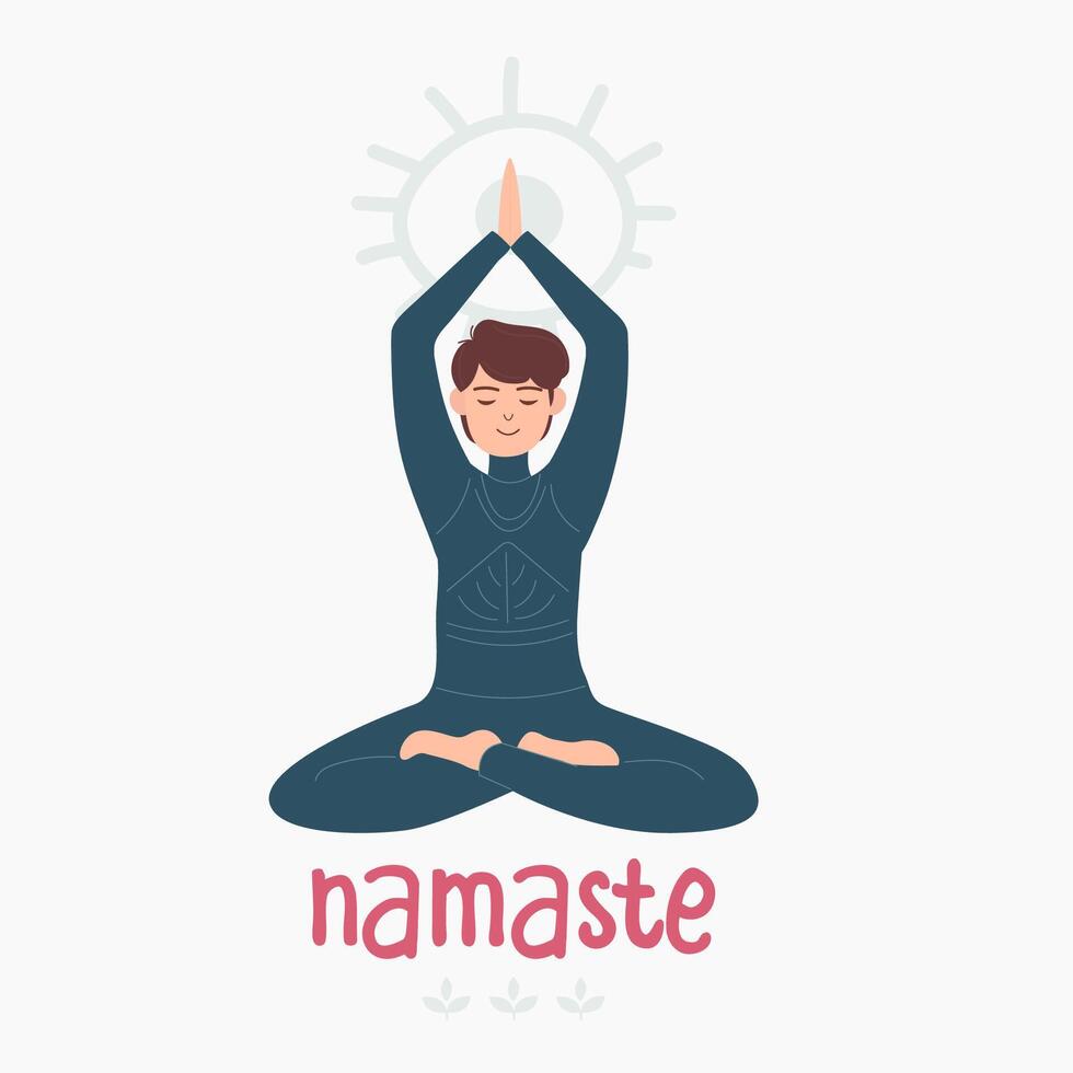 illustration av en man i en yoga namaste utgör vektor