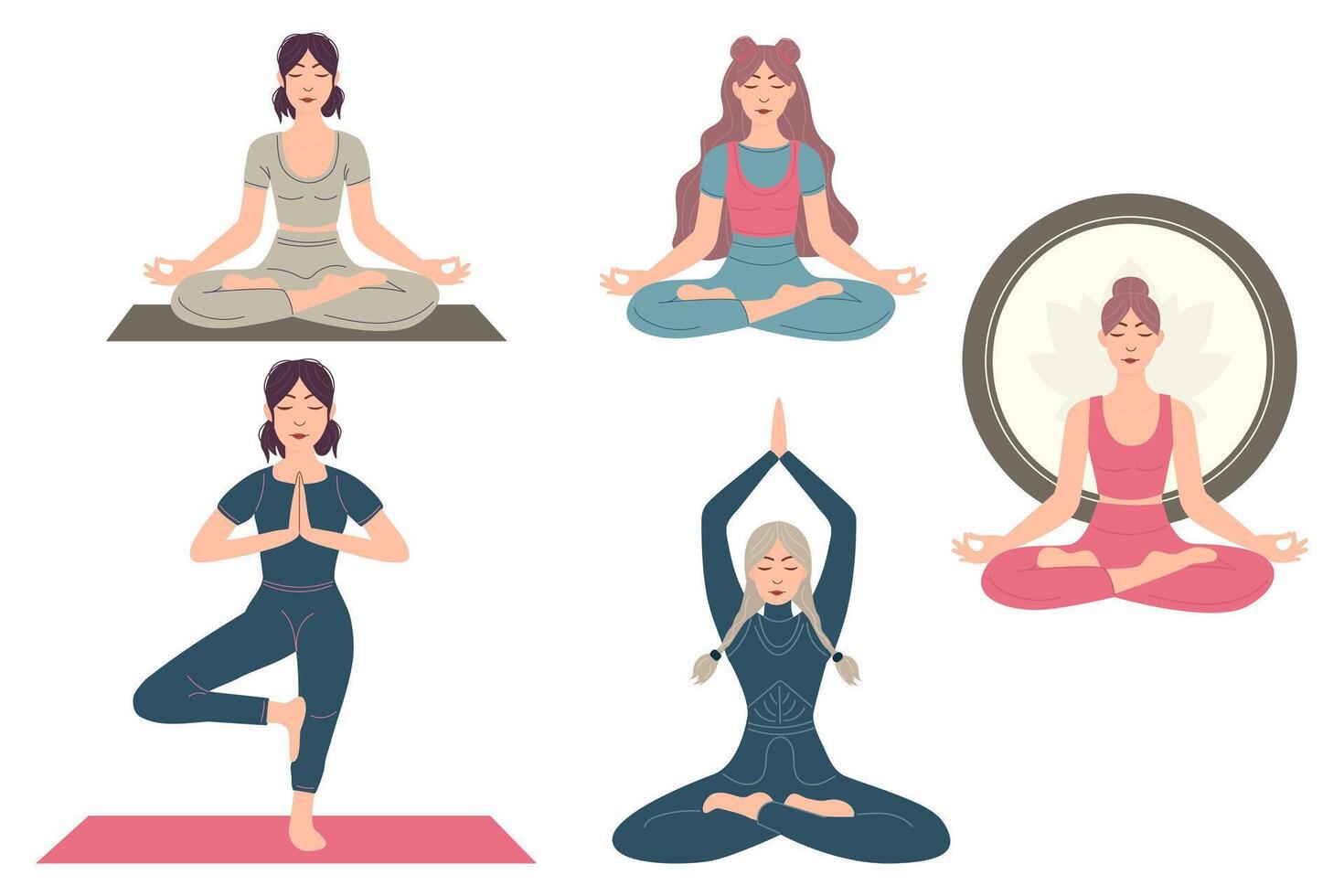 Sammlung von Frauen Sitzung im Yoga Lotus Pose vektor