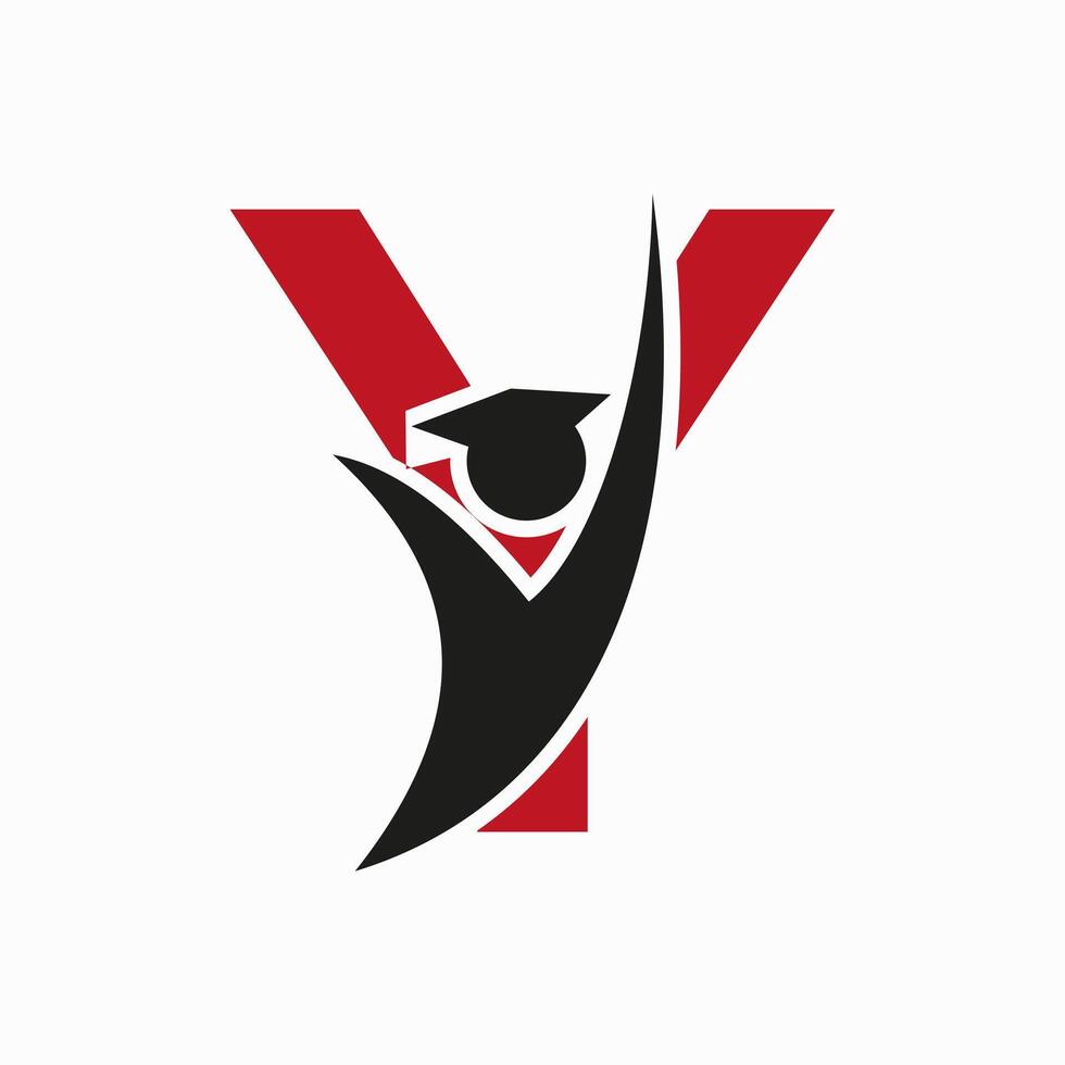 Bildung Logo auf Brief y mit Abschluss Hut Symbol. Abschluss Symbol vektor