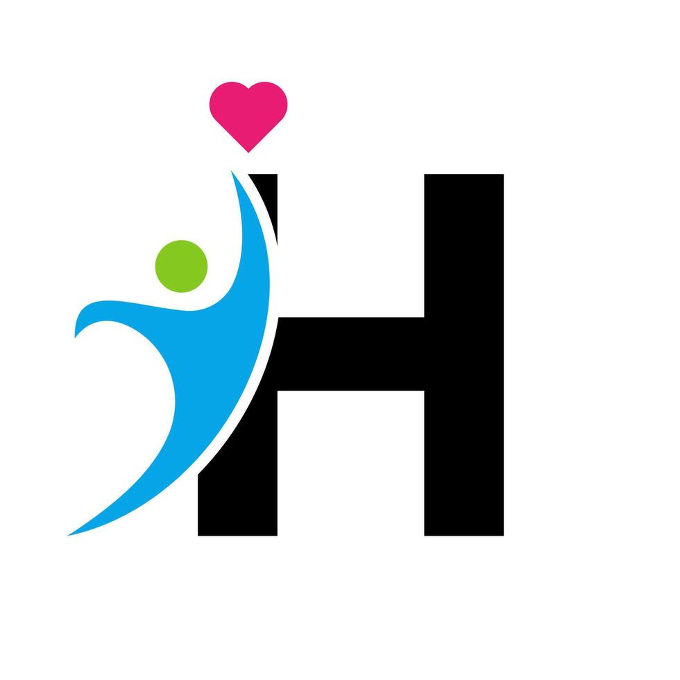 hälsa vård logotyp på brev h kärlek, hjärta symbol. välgörenhet logotyp vektor