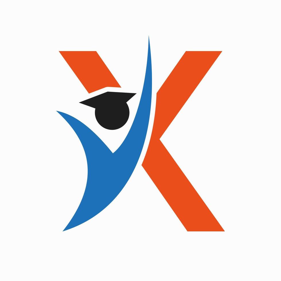Bildung Logo auf Brief x mit Abschluss Hut Symbol. Abschluss Symbol vektor