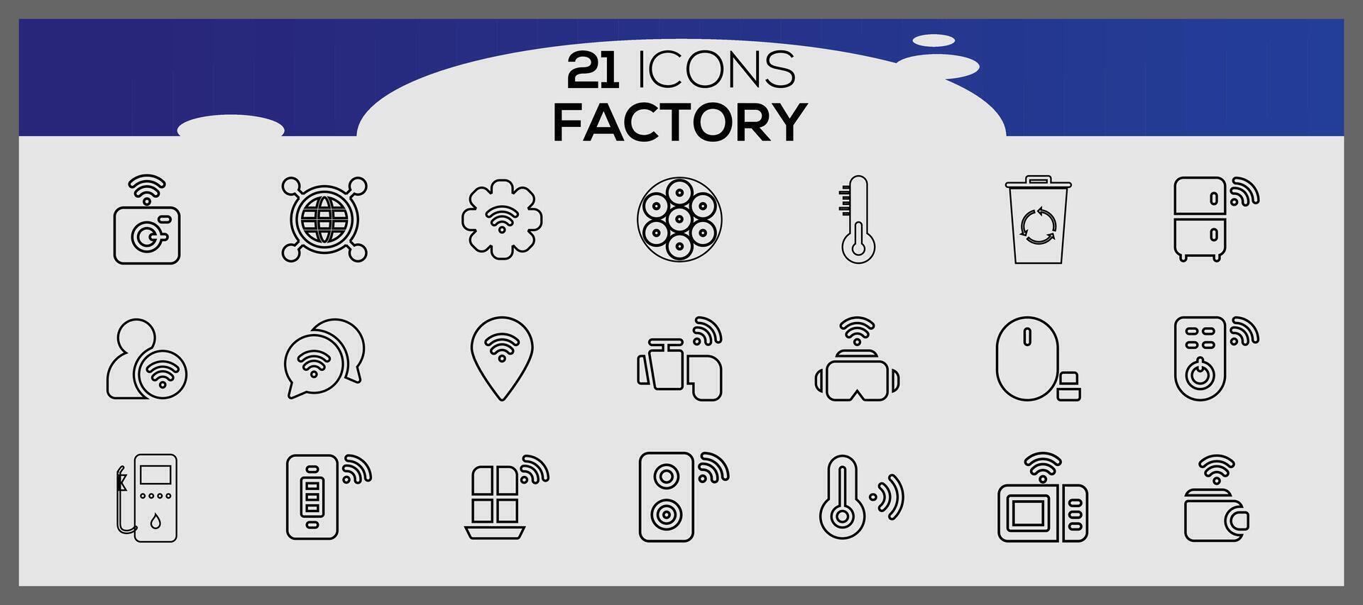 fabrik ikon packa, med översikt ikon stil. industriell byggnader platt ikon uppsättning. växter och fabriker klistermärken ikon uppsättning. vektor
