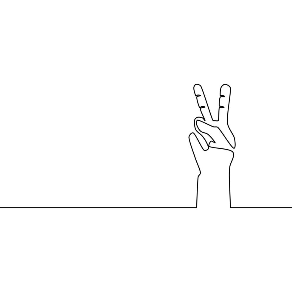 zeichnen ein kontinuierlich Linie von Hand zeigen ein Geste von Sieg vektor
