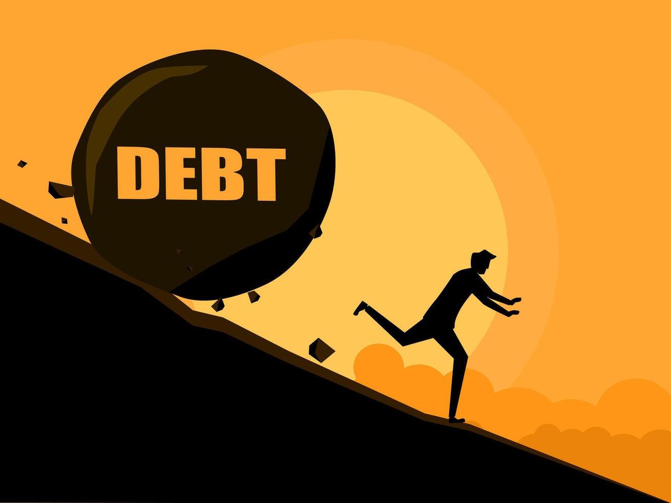 Menschen Laufen Weg von Schulden. Geschäft Konzept vektor
