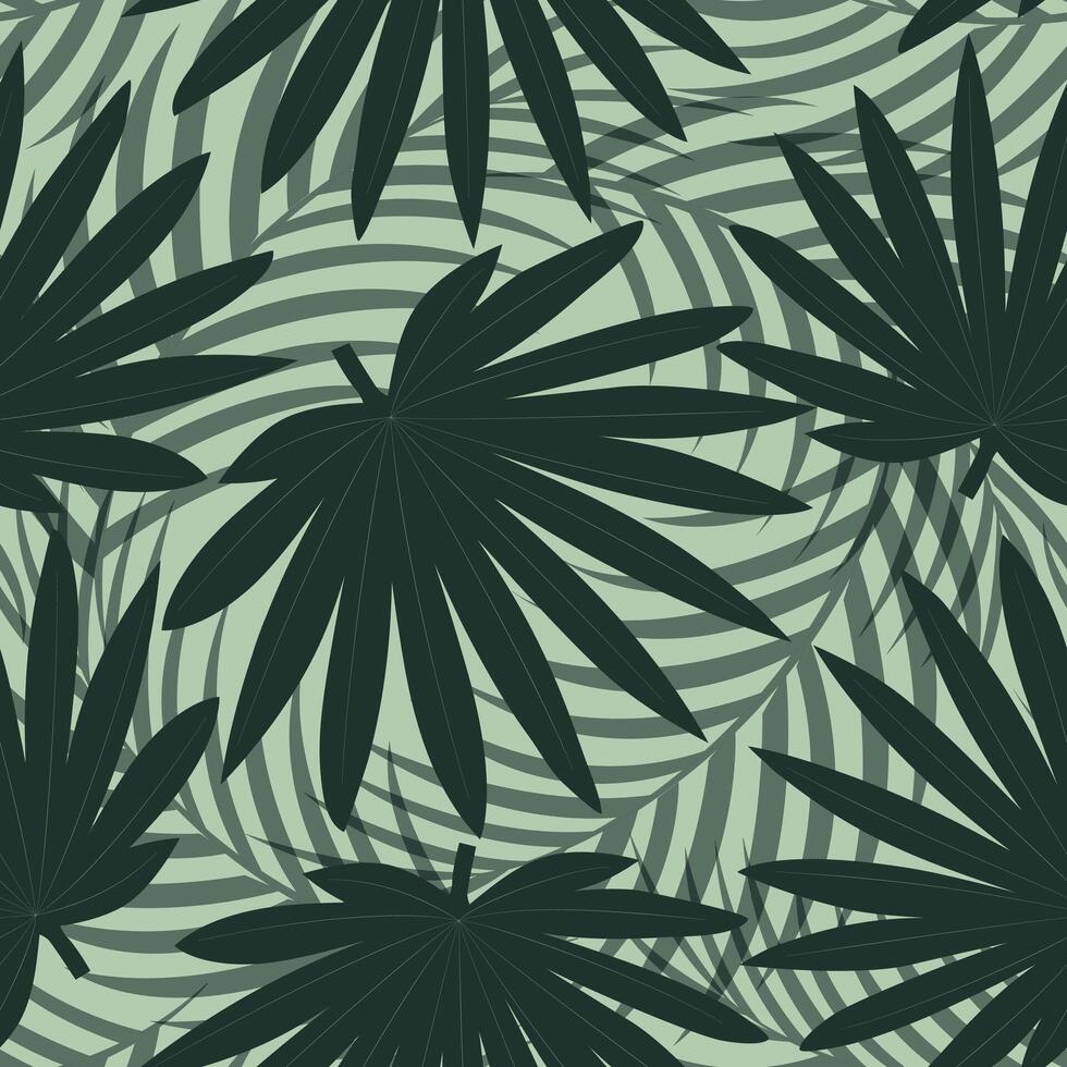 sömlös mönster med hand dragen tropisk handflatan löv på grön bakgrund. vektor