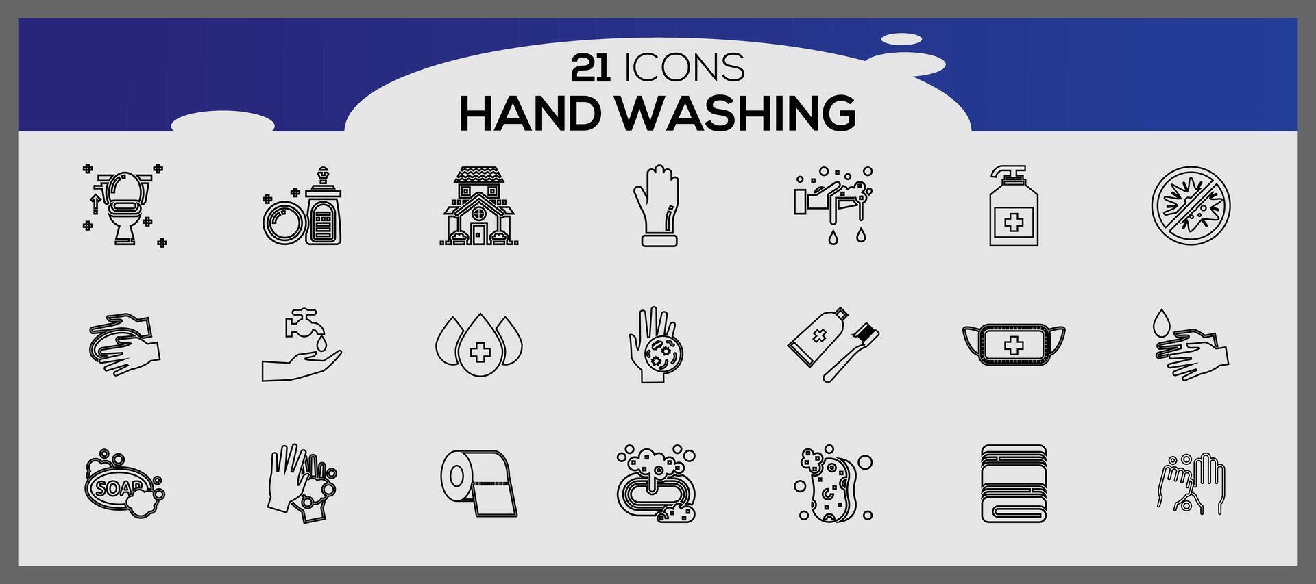 tvätta din händer linje ikon uppsättning. hand tvättning med tvål ikon. tvättning hand ikon illustration. vektor