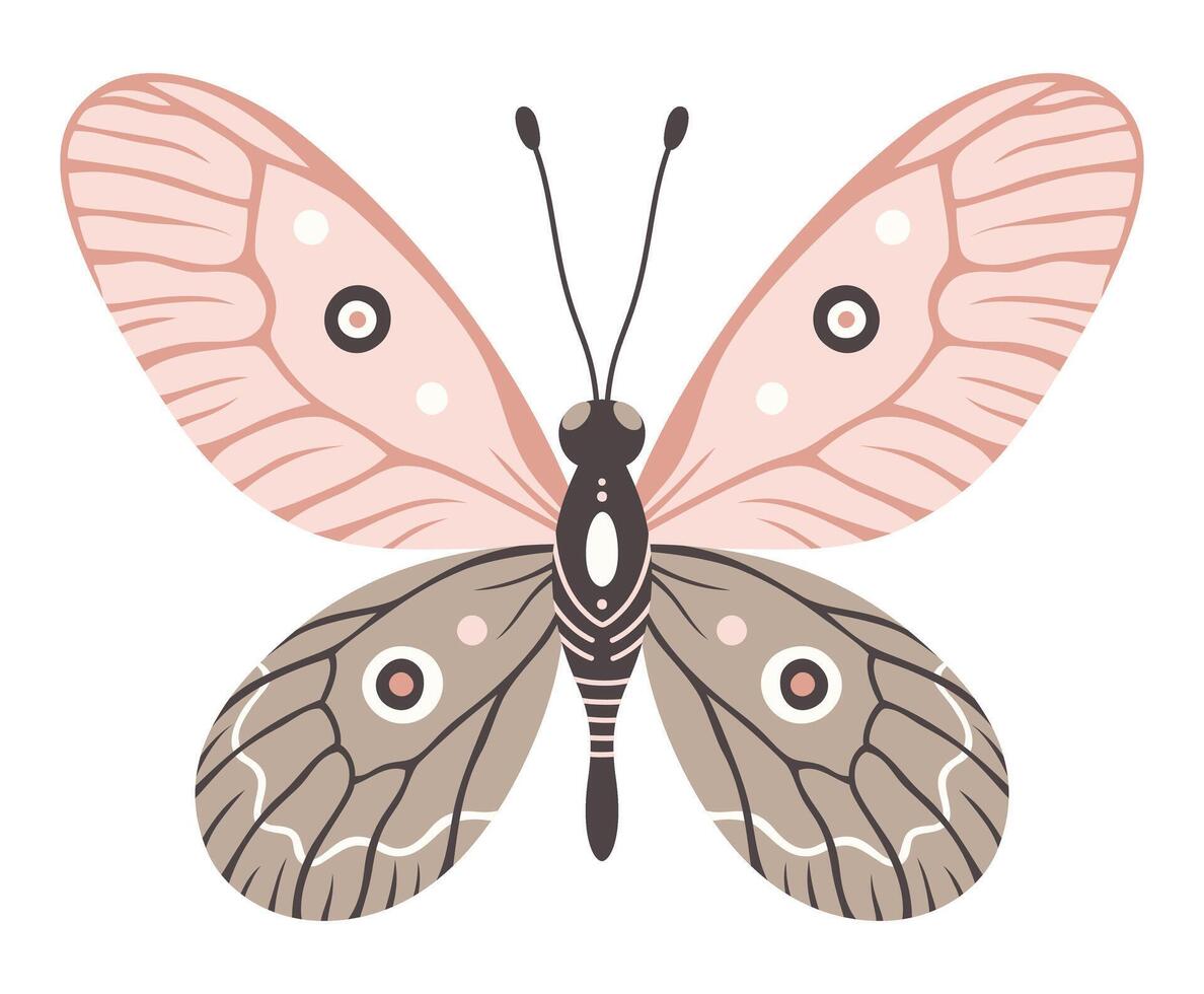 Schmetterling Symbol, Vektor Illustration. bunt Flügel mit abstrakt Ornament, Vorderseite Sicht, ein Symbol zum tätowieren Design. Sommer- Hintergrund, fliegen Insekt