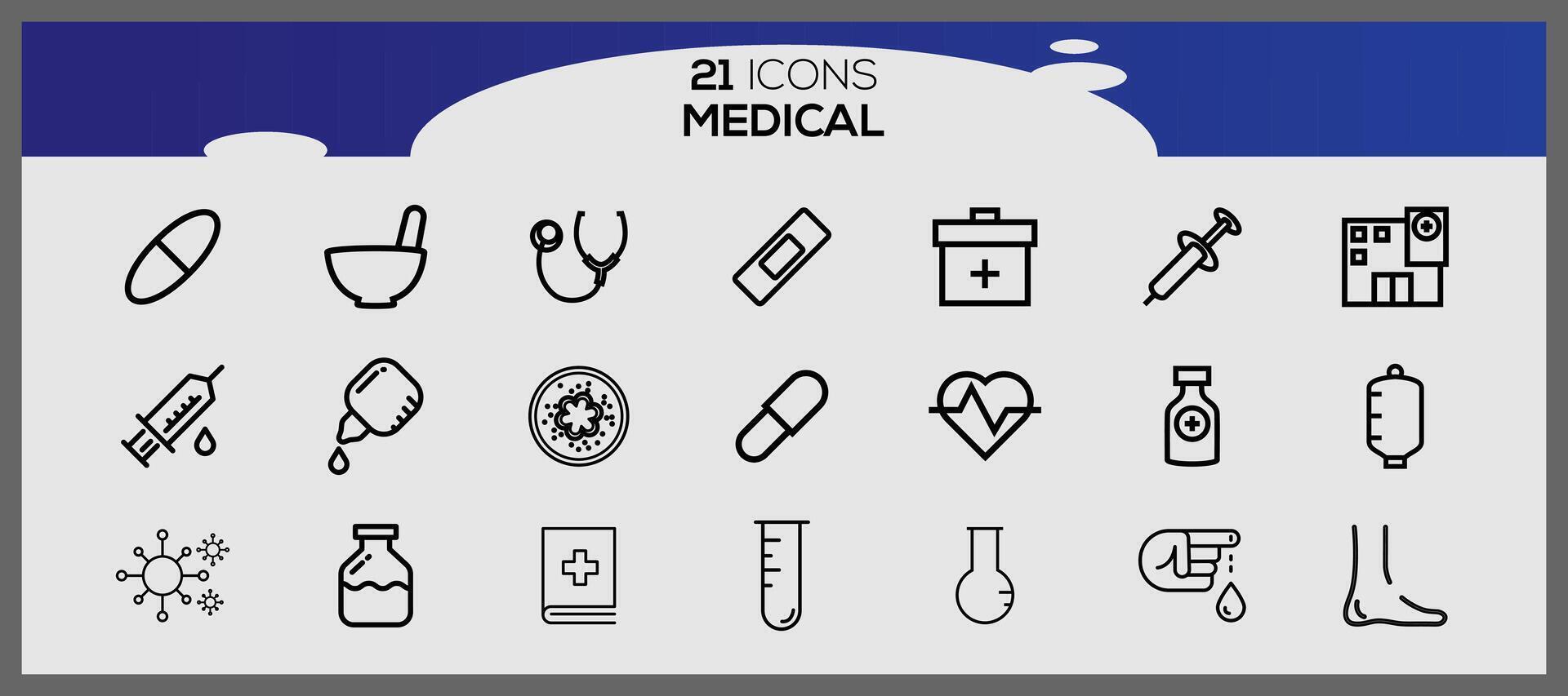 packa av medicinsk ikoner. hälsa ikoner uppsättning. medicinsk ikoner packa. vektor
