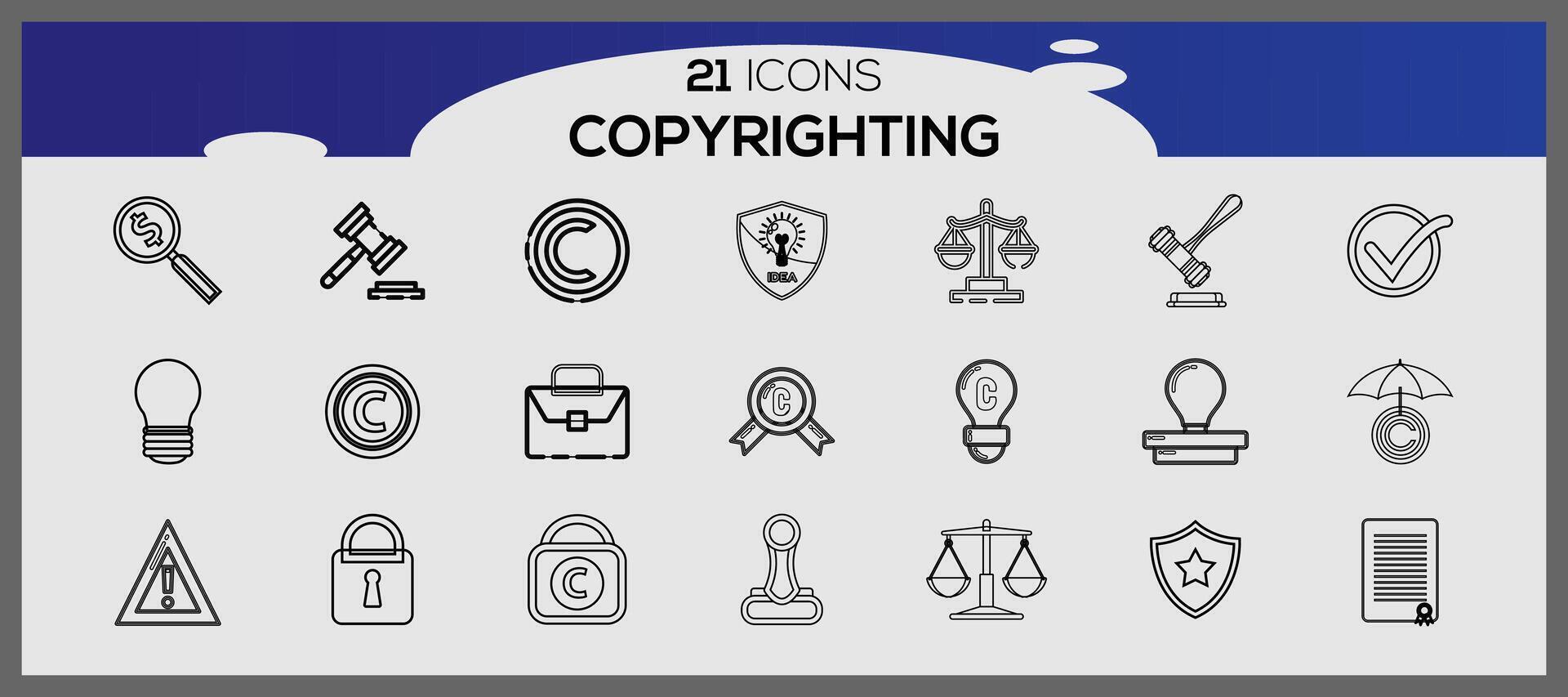 kreativ Urheberrecht eben Symbol Pack. Urheberrecht Symbole Sammlung. Internet Elemente Symbole. vektor