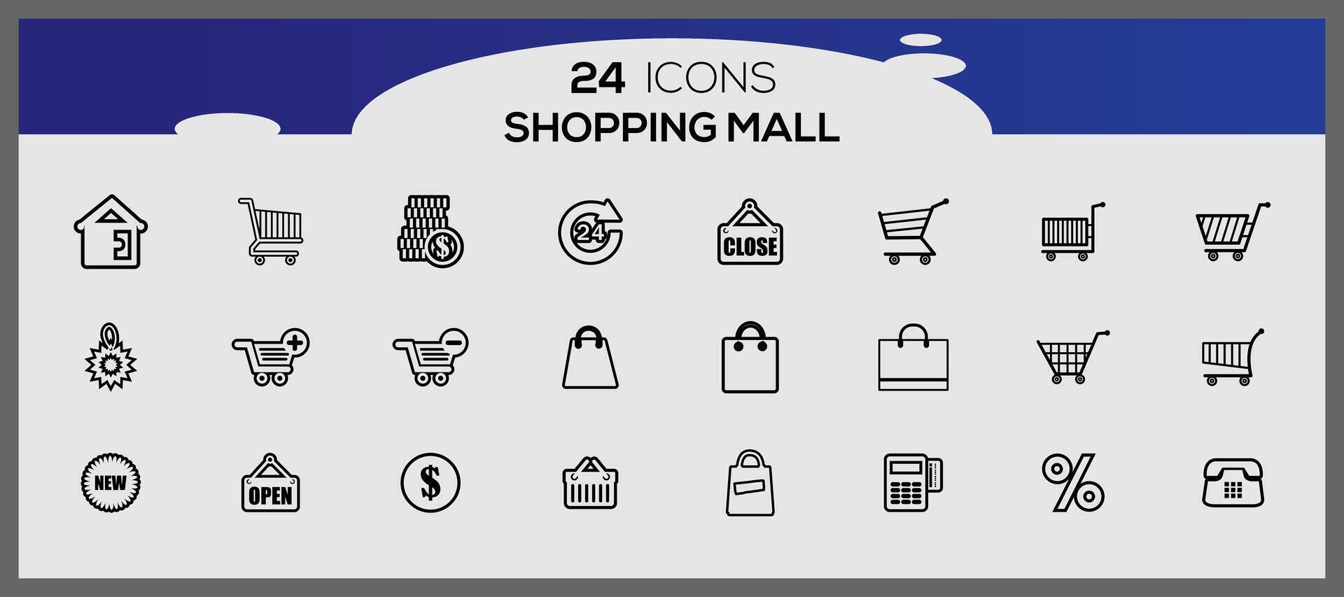 Supermarkt minimal Symbole Satz. E-Comerce Symbol Sammlung. Einkaufen Symbole. vektor