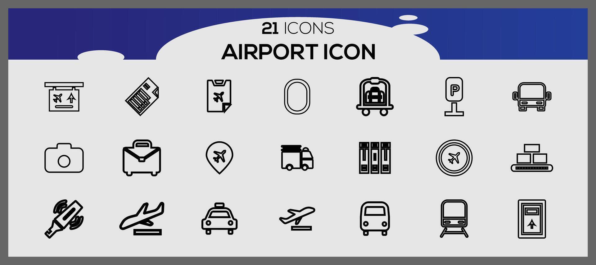 Flughafen Symbole Sammlung. Reise Vektor Symbole zum Benutzer Schnittstelle Design. Flughafen Symbol Satz.