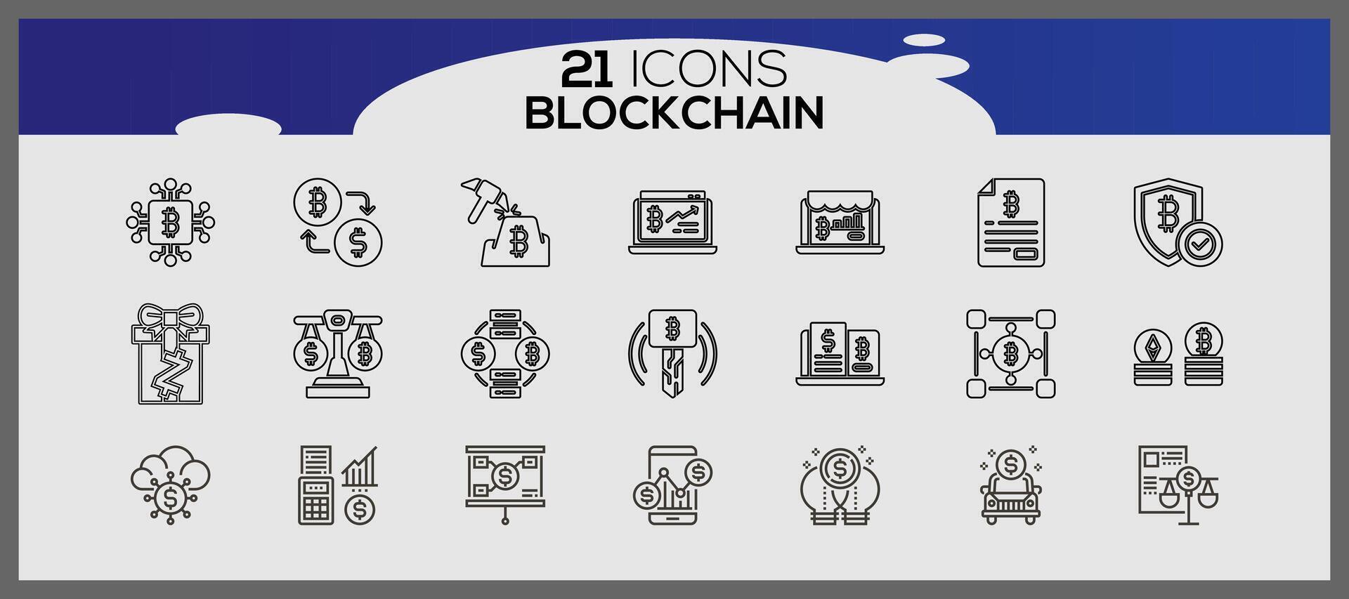 Kryptowährung isometrisch Symbole Satz. Kryptowährung Symbol Elemente Satz. Blockchain Symbole Satz. vektor